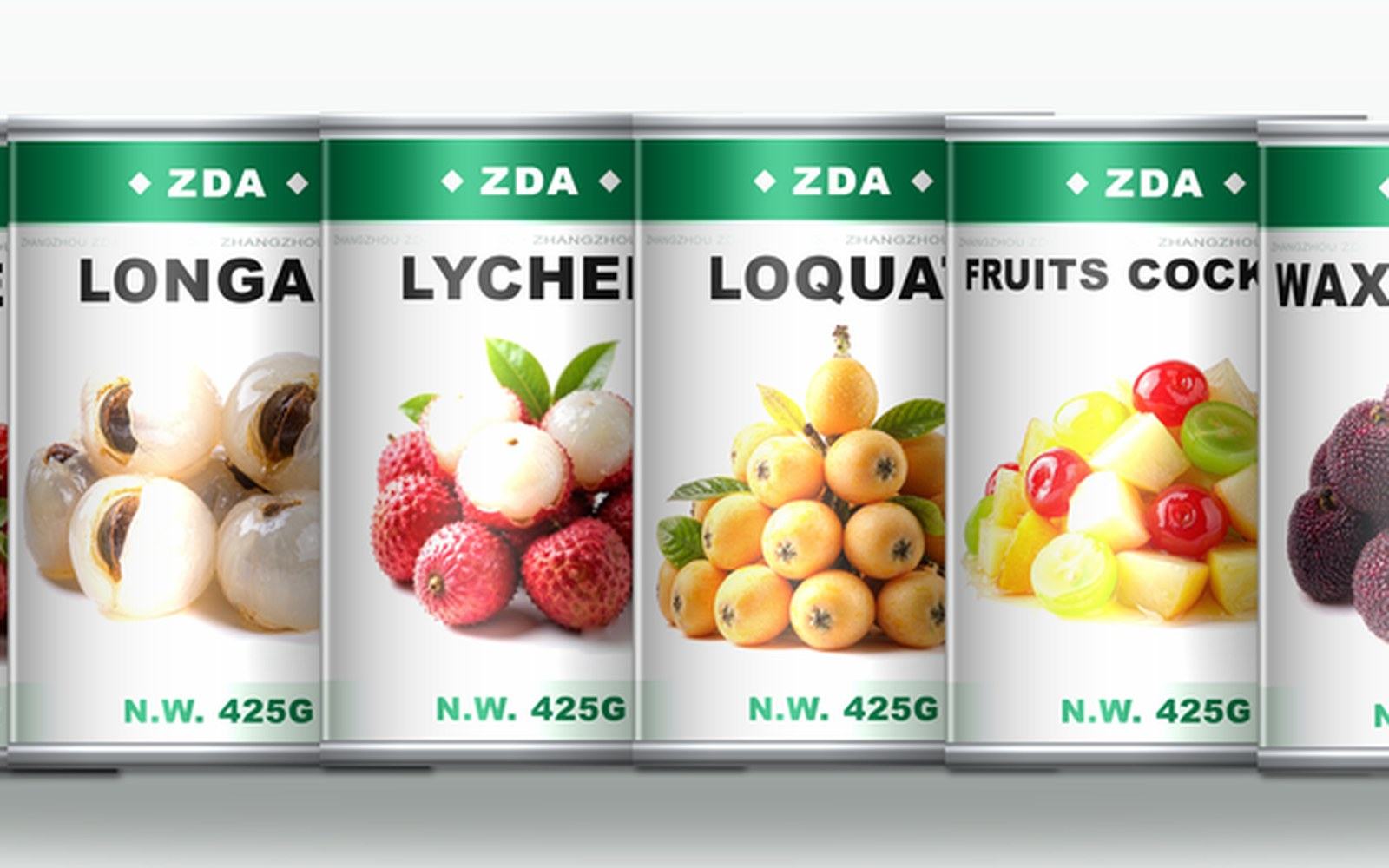 ZDA canned fruits in tinplate cans - mandarin, peach, pear, pineapple and fruit cocktail