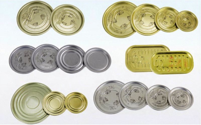 Tinplate easy open ends, peel-off ends and bottom ends in assorted sizes