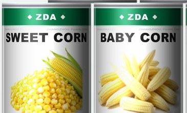ZDA sweet corn and baby corn in 425 g tinplate cans
