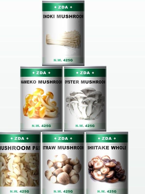 ZDA canned mushrooms - enoki, nameko, oyster, straw and shiitake, 425 g