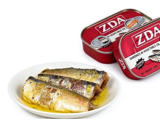 ZDA sardines in vegetable oil, 125 g retail cans