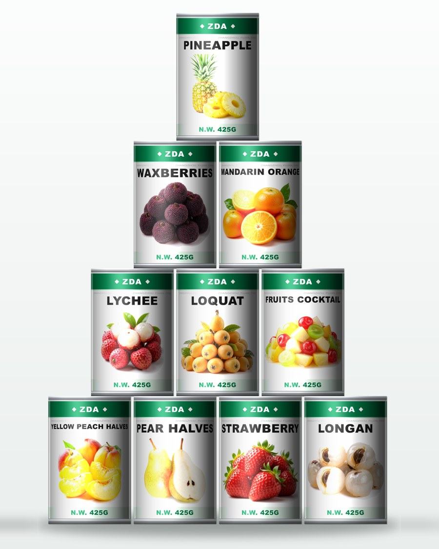 ZDA canned fruit: pineapple, mandarin, lychee, longan and peach